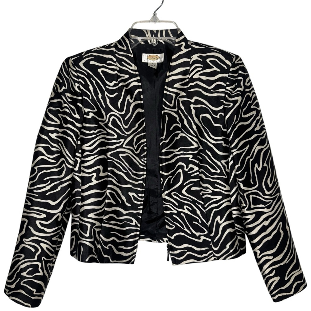 Talbots Petites Zebra Print Silk Wool Blazer Size 2 Cropped Jacket